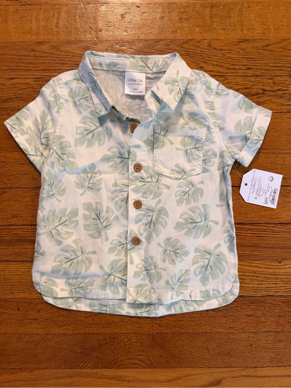 Boys' Mint Green Leaf Print Button-Up Shirt